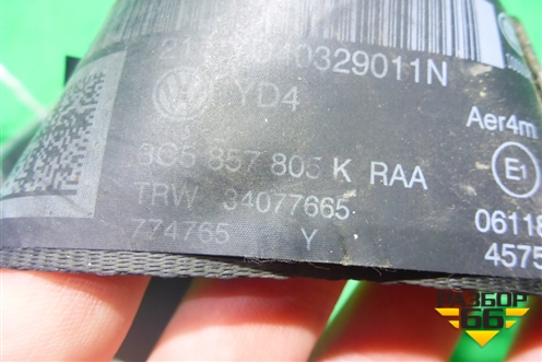 Ремень безопасности задний левый (3C5857805K) для Volkswagen Passat (В7) с 2011-2014г (Пассат Б7)