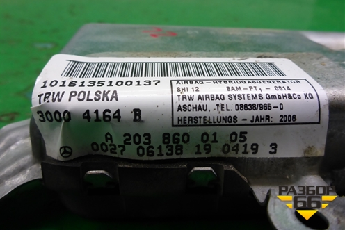 Подушка безопасности в дверь левая (задняя) (A2038600105) для Mercedes Benz CLS C219 с 2004-2010г (ЦЛС)