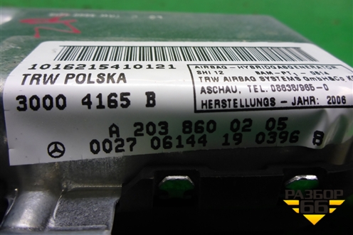 Подушка безопасности в дверь правая (задняя) (A2038600205) для Mercedes Benz CLS C219 с 2004-2010г (ЦЛС)