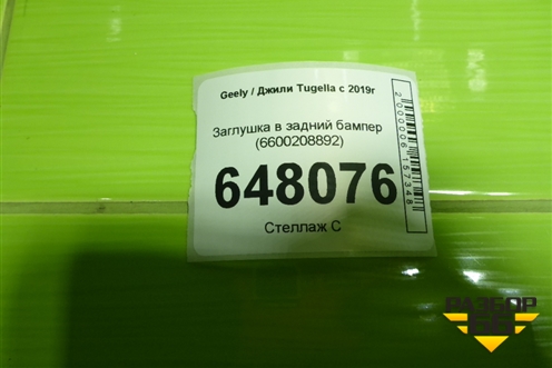 Заглушка в задний бампер (6600208892) для Geely Tugella с 2019г (Тугелла)