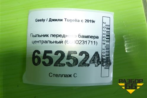 Пыльник переднего бампера центральный (6600231711) для Geely Tugella с 2019г (Тугелла)