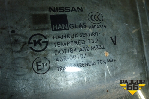 Стекло двери задней левой (8230195F0A) для Nissan Almera Classic с 2006-2013г (Альмера Классик)