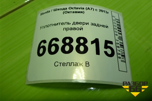Уплотнитель двери задней правой (лифтебек) (5E5867368F) для Skoda Octavia (A7) с 2013г (Октавия)