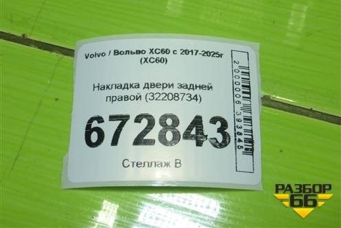 Накладка двери задней правой (32208734) для Volvo XC60 с 2017-2025г (ХС60)