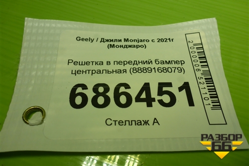 Решетка в передний бампер центральная (8889168079) для Geely Monjaro с 2021г (Монджаро)