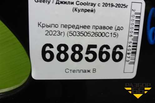 Крыло переднее правое (до 2023г) (5035052600C15) для Geely Coolray с 2019-2025г (Кулрей)