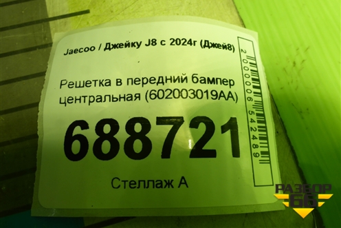 Решетка в передний бампер центральная (602003019AA) для Jaecoo J8 c 2024г (Джей8)